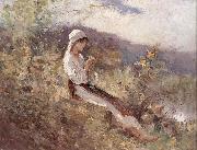 Nicolae Grigorescu Peasant Woman Sitting in the Grass France oil painting artist